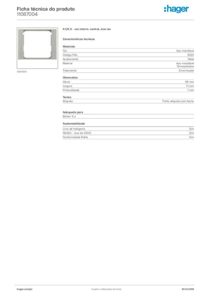 Imagem Hager Ficha técnica do produto 11087004 | Hager Portugal