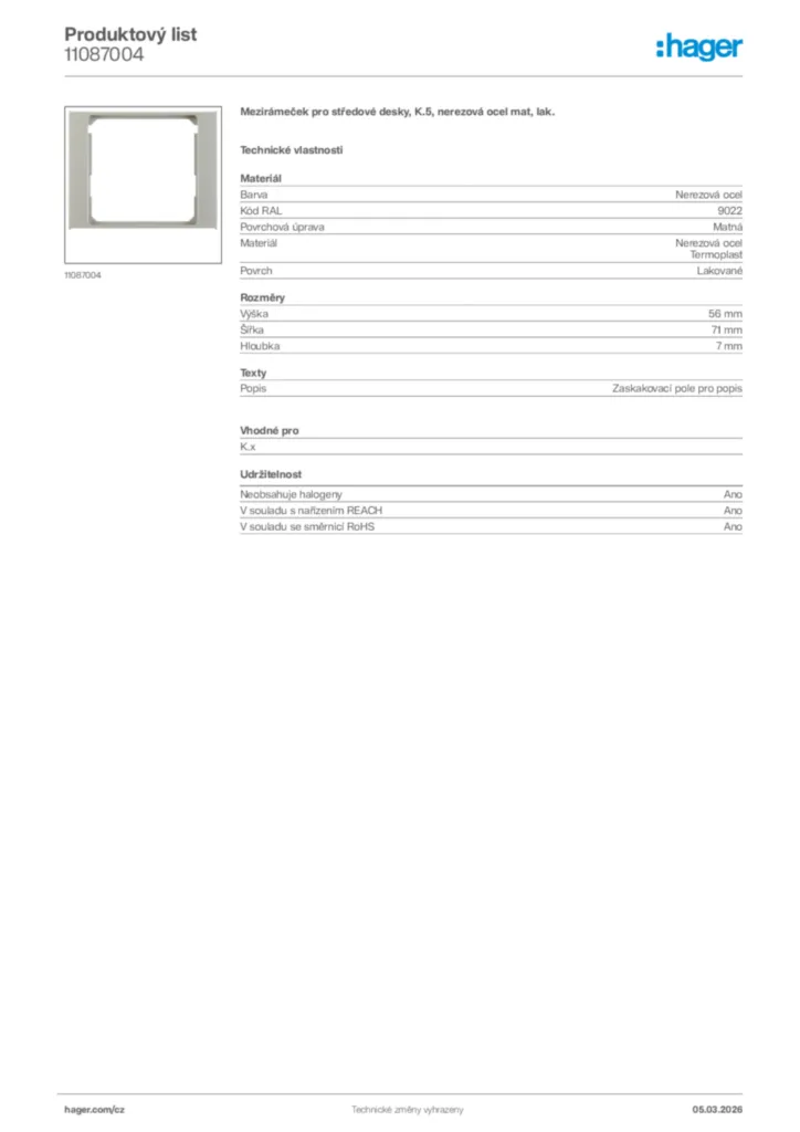 Obrázek Hager Product data sheet 11087004 | Hager