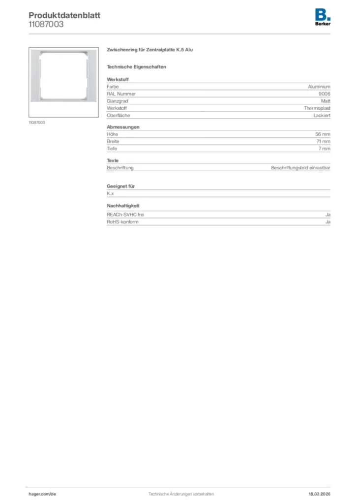 Bild Berker Produktdatenblatt 11087003 | Hager Deutschland