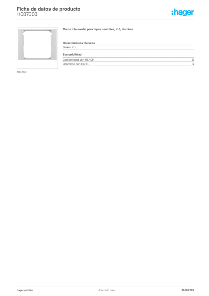 Imagen Hager Ficha de datos de producto 11087003 | Hager España