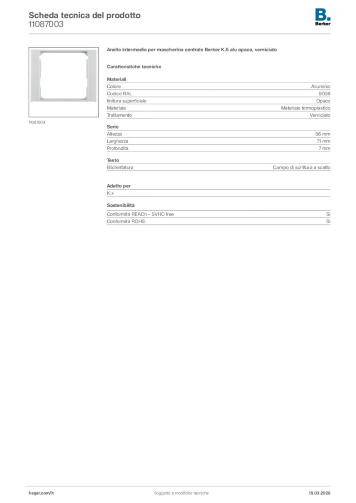 Immagine Berker Scheda tecnica del prodotto 11087003 | Hager Italia