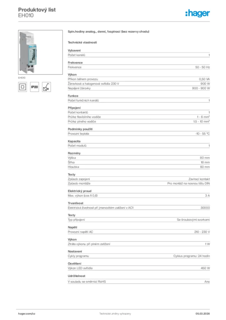 Obrázek Hager Product data sheet EH010 | Hager