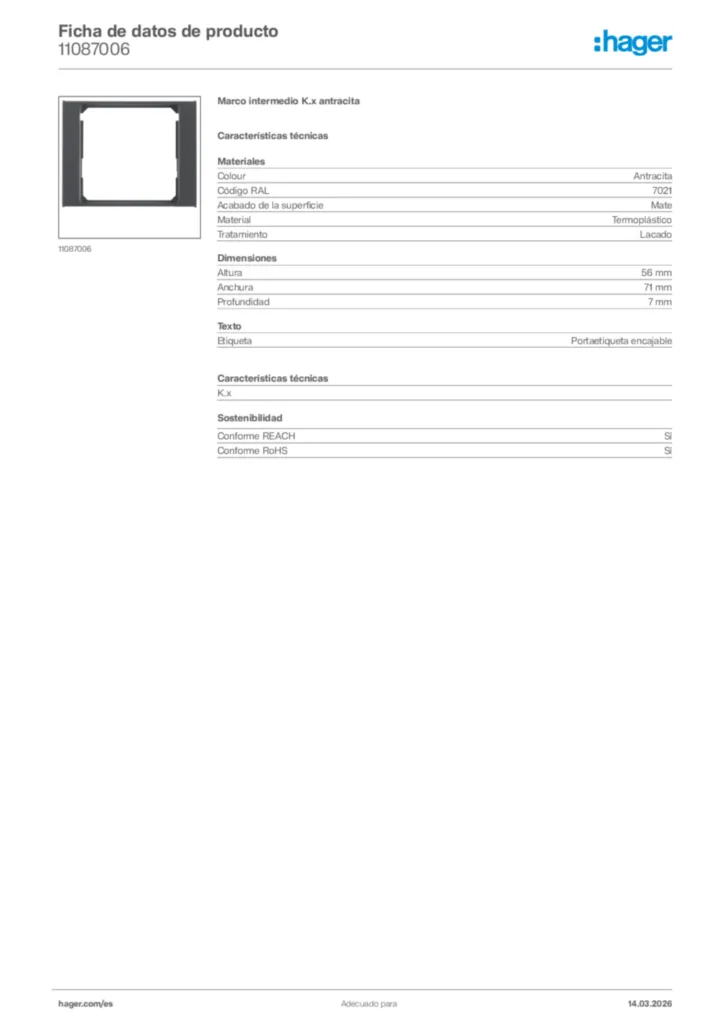Imagen Hager Ficha de datos de producto 11087006 | Hager España