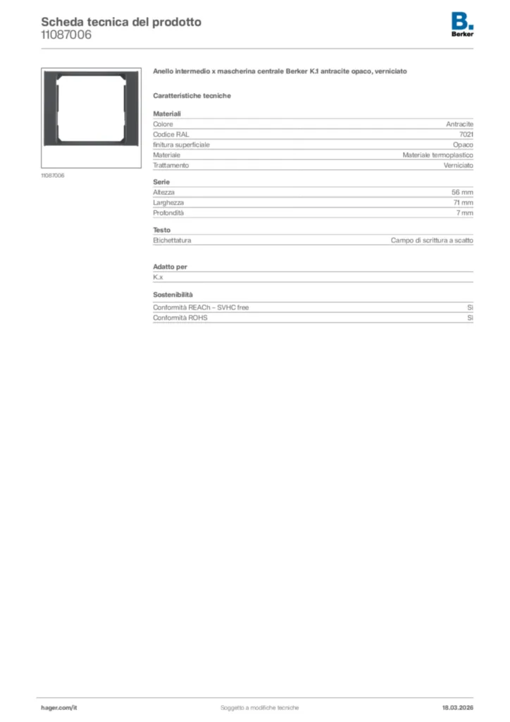 Immagine Berker Scheda tecnica del prodotto 11087006 | Hager Italia