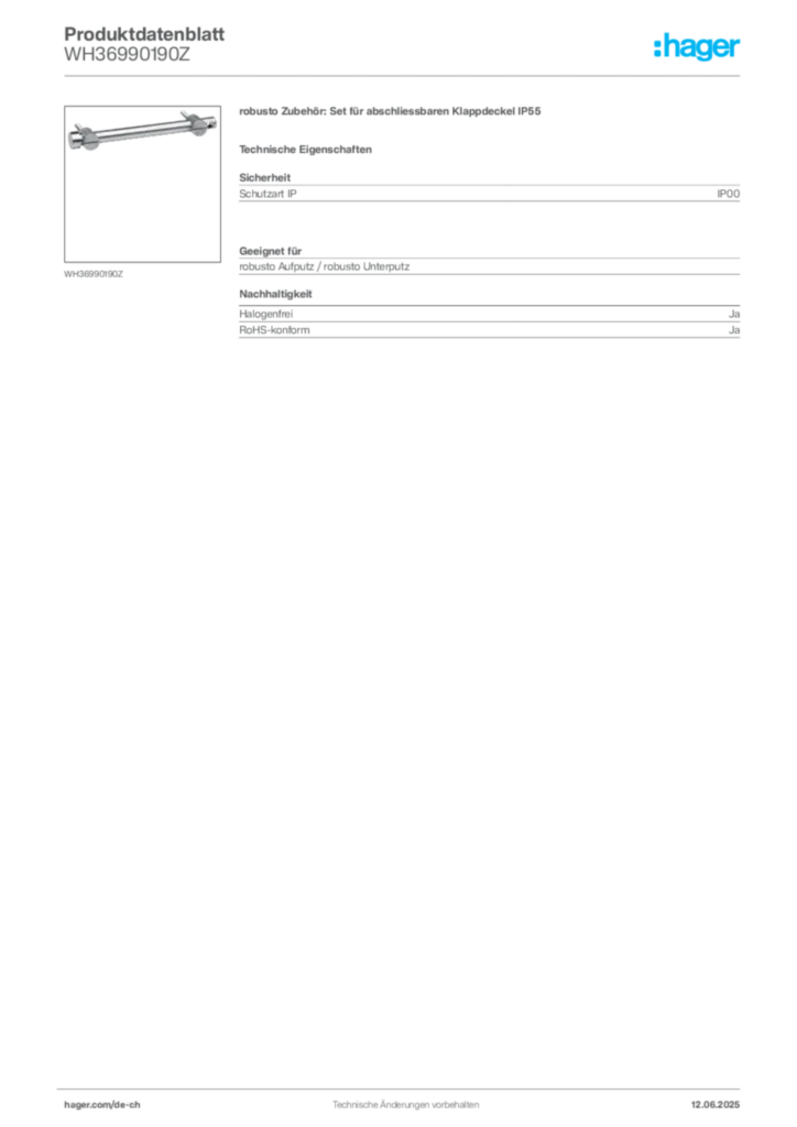 Bild Hager Produktdatenblatt WH36990190Z | Hager Schweiz