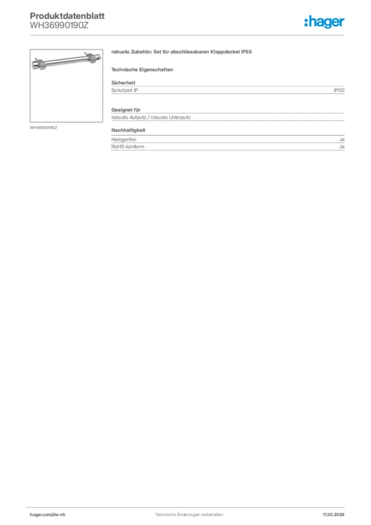 Bild Hager Produktdatenblatt WH36990190Z | Hager Schweiz