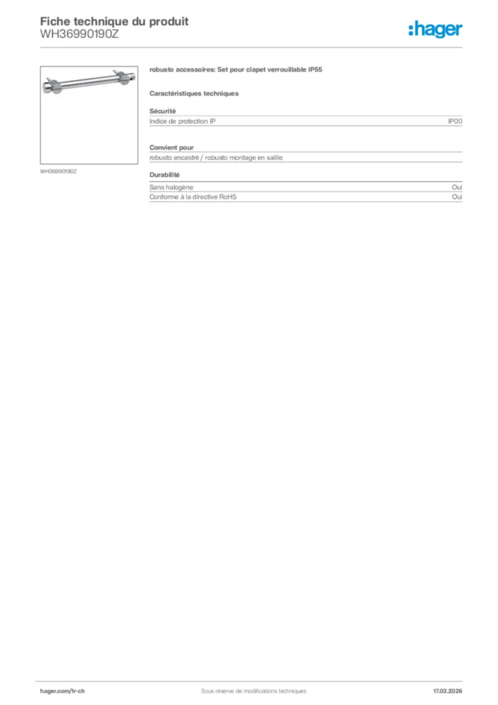 Image Hager Fiche technique du produit WH36990190Z | Hager Suisse