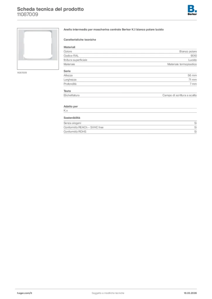 Immagine Berker Scheda tecnica del prodotto 11087009 | Hager Italia