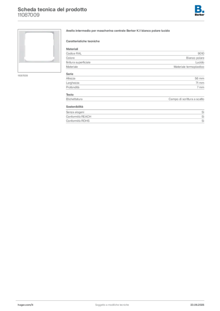 Immagine Berker Scheda tecnica del prodotto 11087009 | Hager Italia