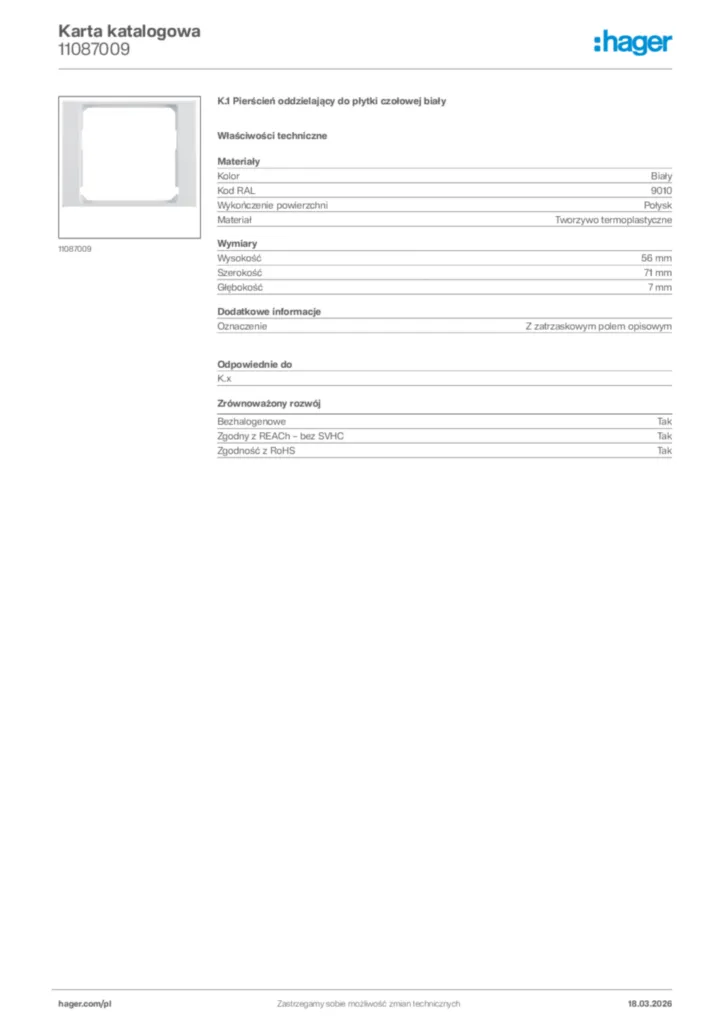 Zdjęcie Hager Karta katalogowa 11087009 | Hager Polska