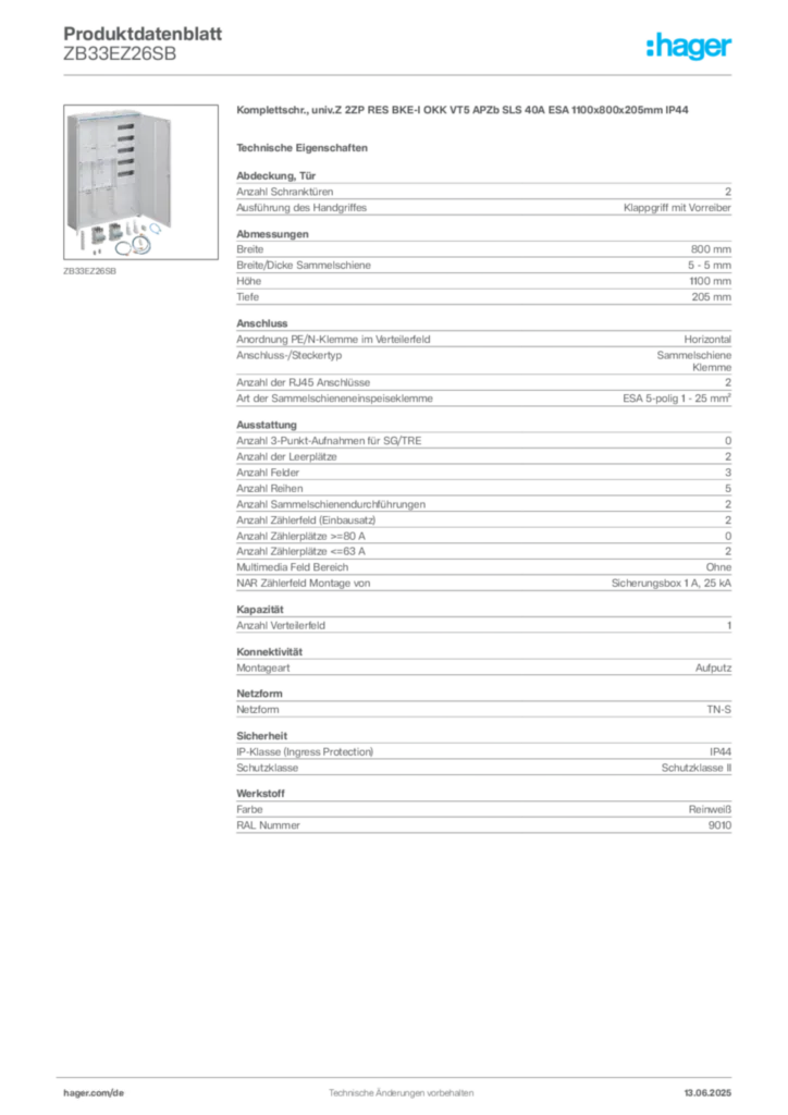 Bild Hager Produktdatenblatt ZB33EZ26SB | Hager Deutschland
