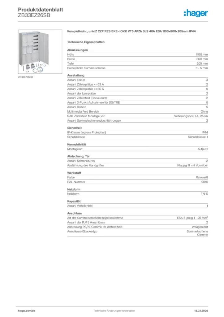 Bild Hager Produktdatenblatt ZB33EZ26SB | Hager Deutschland