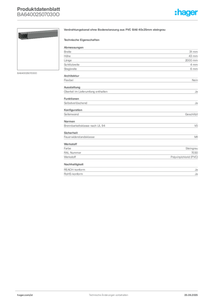 Bild Hager Produktdatenblatt BA64002507030O | Hager Deutschland