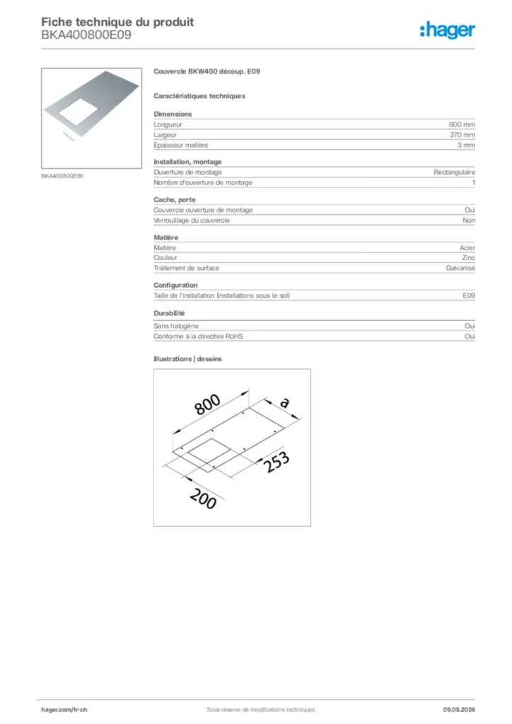Image Hager Fiche technique du produit BKA400800E09 | Hager Suisse