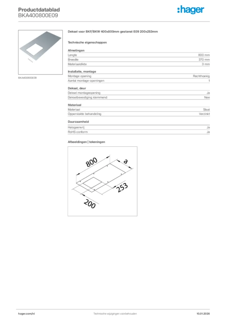 Afbeelding Hager Productdatablad BKA400800E09 | Hager Nederland