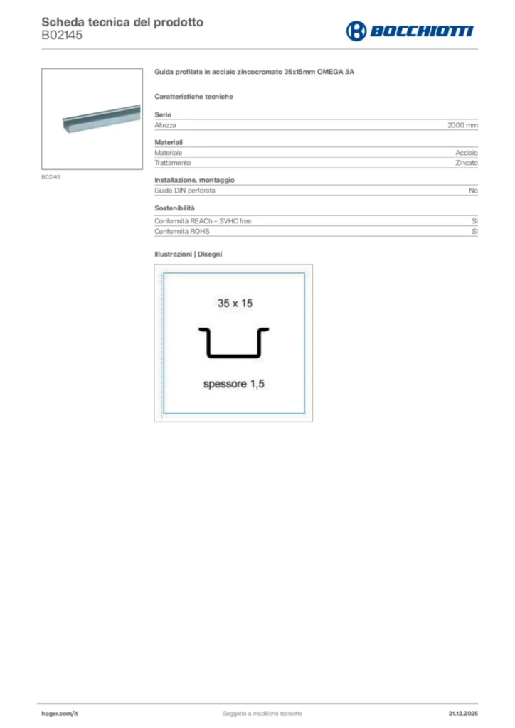 Immagine Bocchiotti Scheda tecnica del prodotto B02145 | Hager Italia