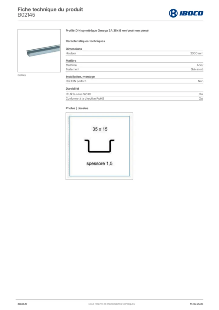 Image Iboco Fiche technique du produit B02145 | Hager France