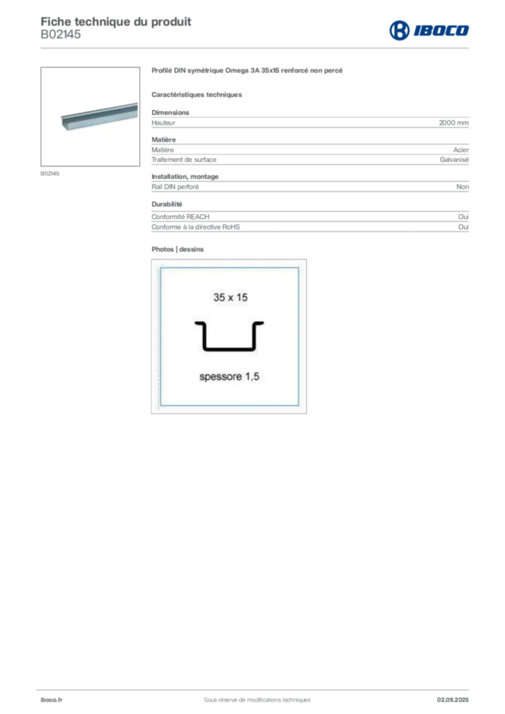 Image Iboco Fiche technique du produit B02145 | Hager France