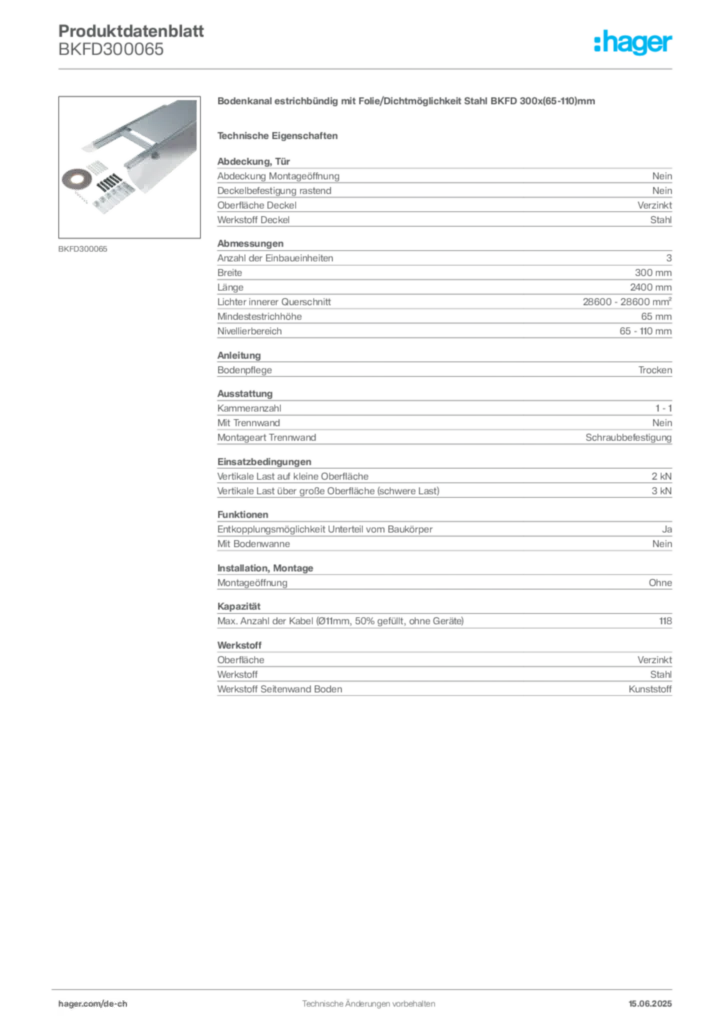 Bild Hager Produktdatenblatt BKFD300065 | Hager Schweiz