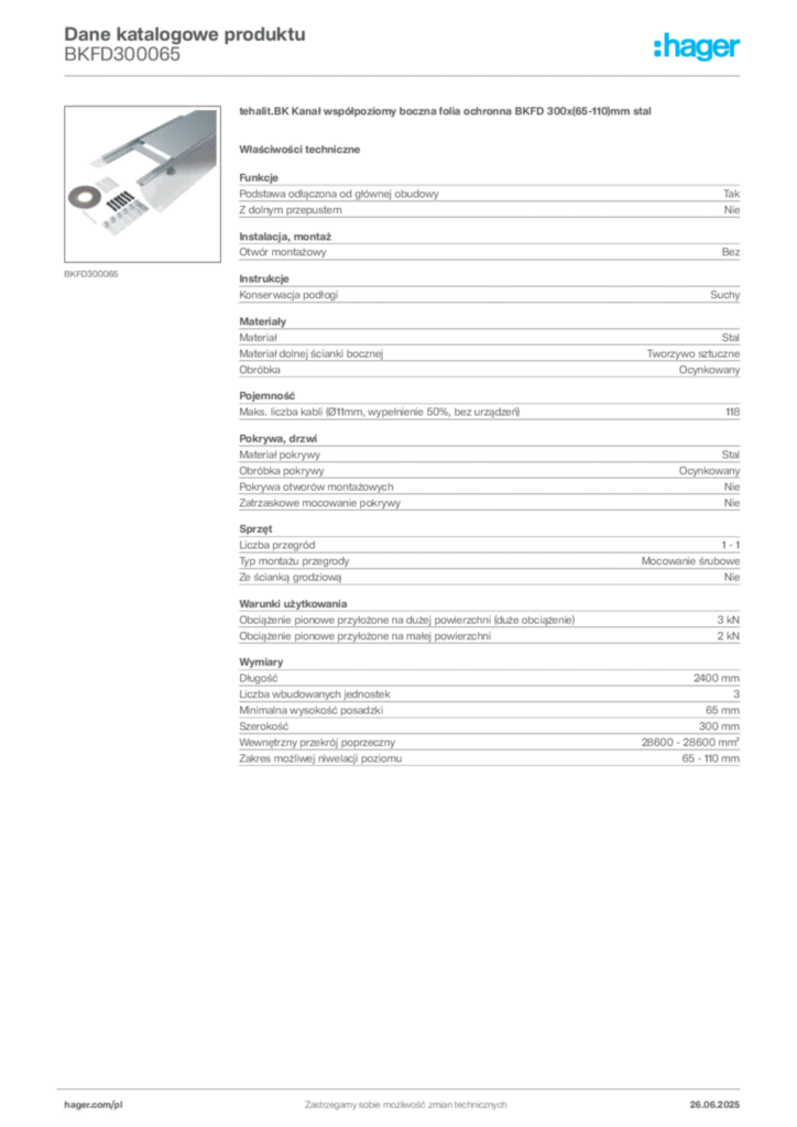 Zdjęcie Hager Dane katalogowe produktu BKFD300065 | Hager Polska