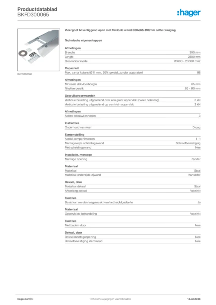 Afbeelding Hager Productdatablad BKFD300065 | Hager Nederland