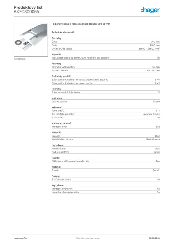 Obrázek Hager Product data sheet BKFD300065 | Hager