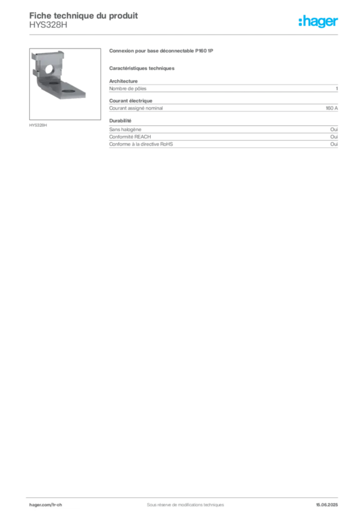 Image Hager Fiche technique du produit HYS328H | Hager Suisse