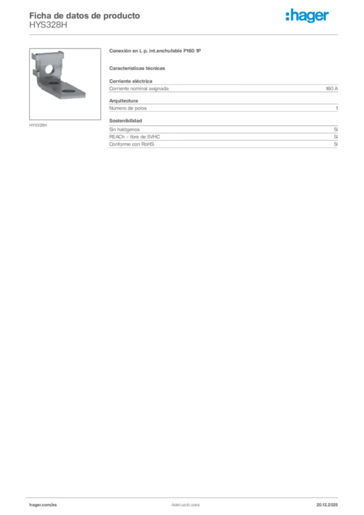 Imagen Hager Ficha de datos de producto HYS328H | Hager España