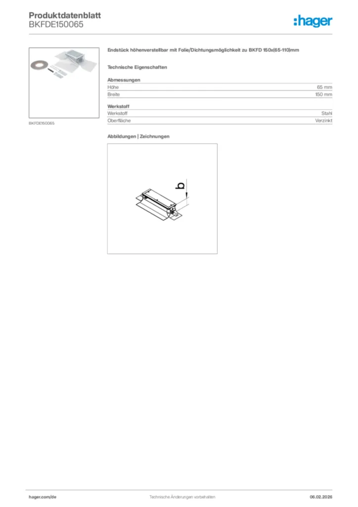 Bild Hager Produktdatenblatt BKFDE150065 | Hager Deutschland