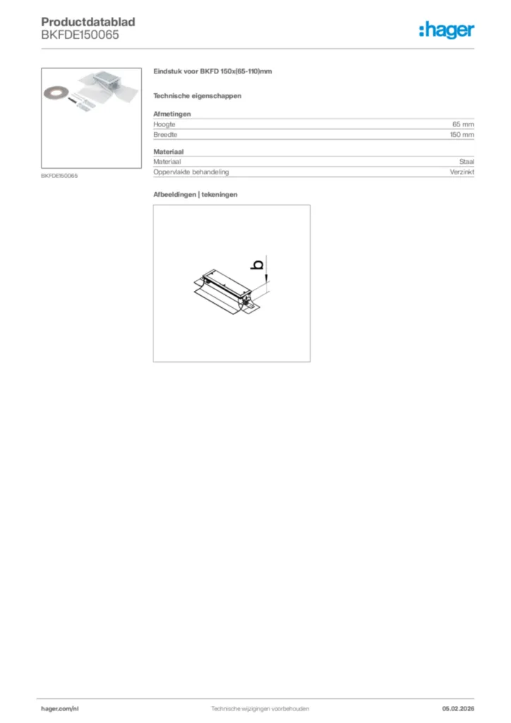 Afbeelding Hager Productdatablad BKFDE150065 | Hager Nederland