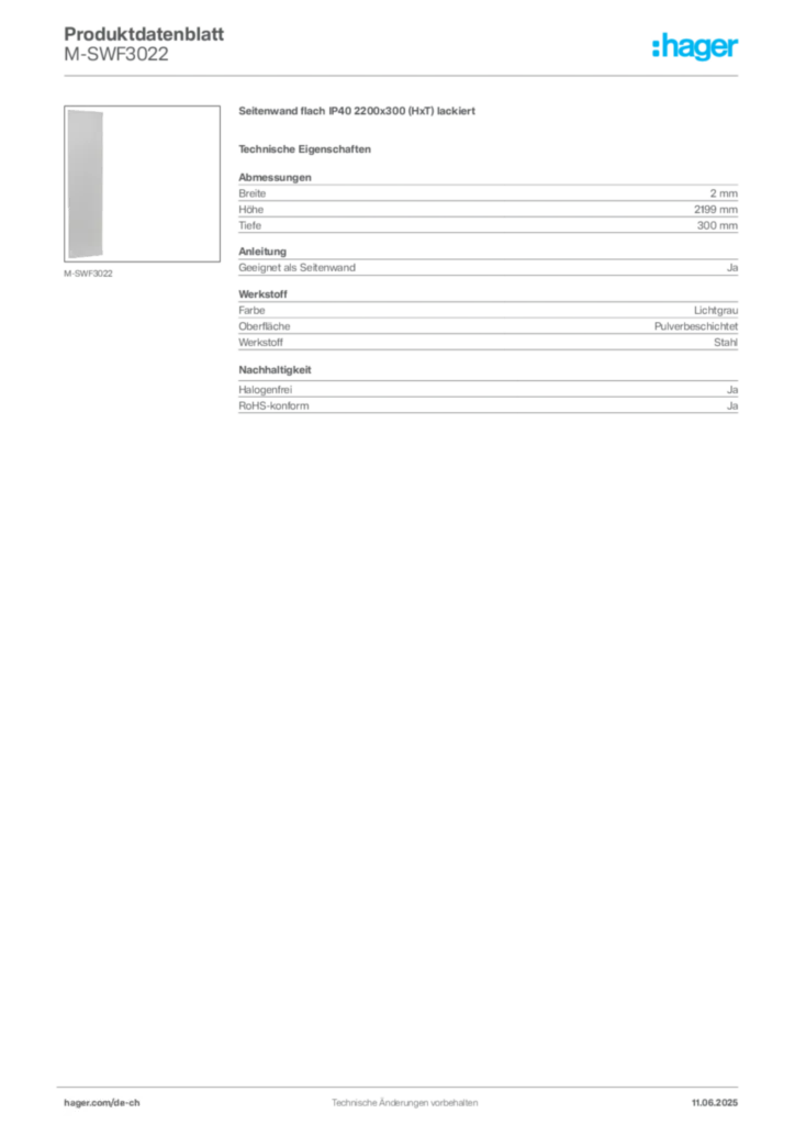 Bild Hager Produktdatenblatt M-SWF3022 | Hager Schweiz