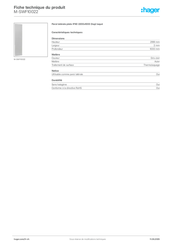 Image Hager Fiche technique du produit M-SWF10022 | Hager Suisse