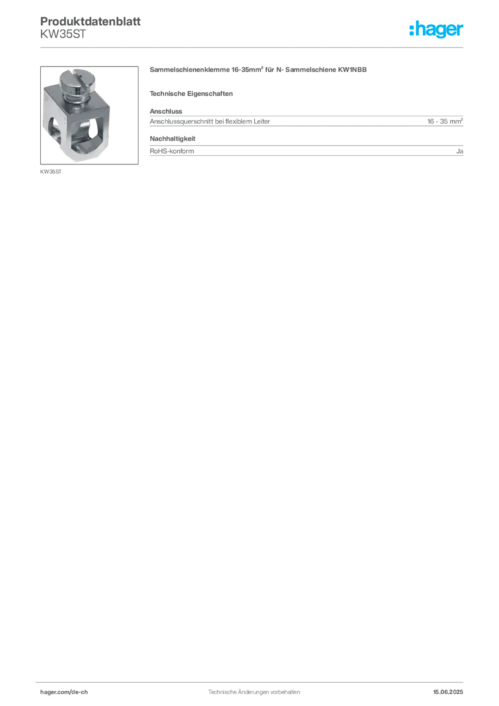 Bild Hager Produktdatenblatt KW35ST | Hager Schweiz