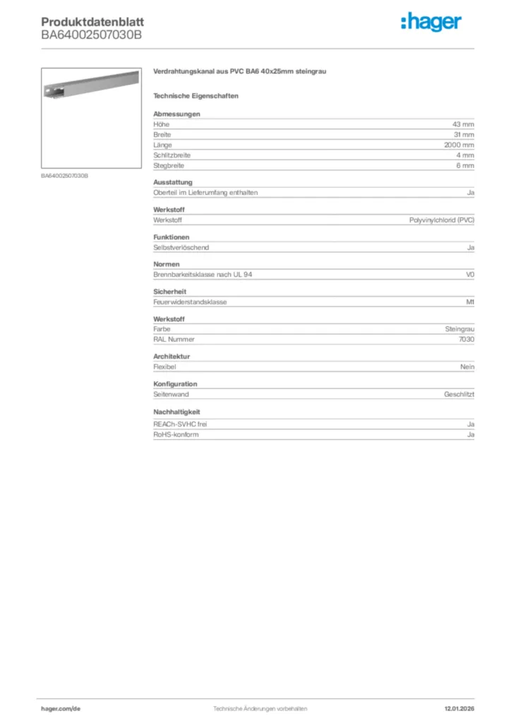 Bild Hager Produktdatenblatt BA64002507030B | Hager Deutschland