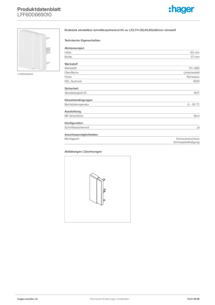 Bild Hager Produktdatenblatt LFF600669010 | Hager Schweiz