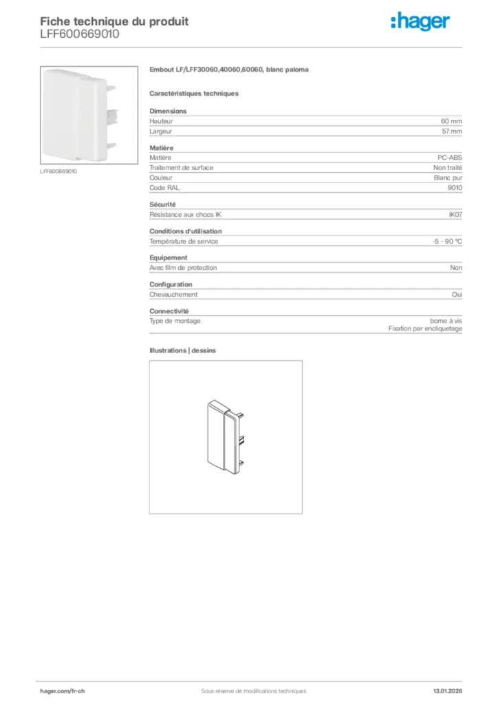 Image Hager Fiche technique du produit LFF600669010 | Hager Suisse