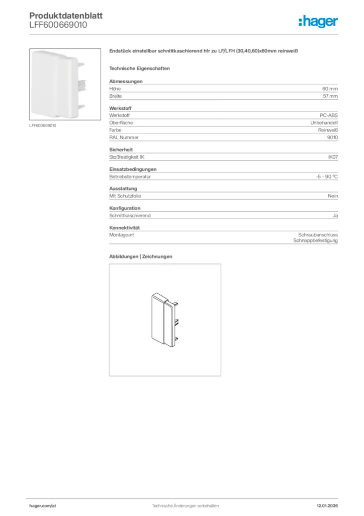Bild Hager Produktdatenblatt LFF600669010 | Hager Deutschland