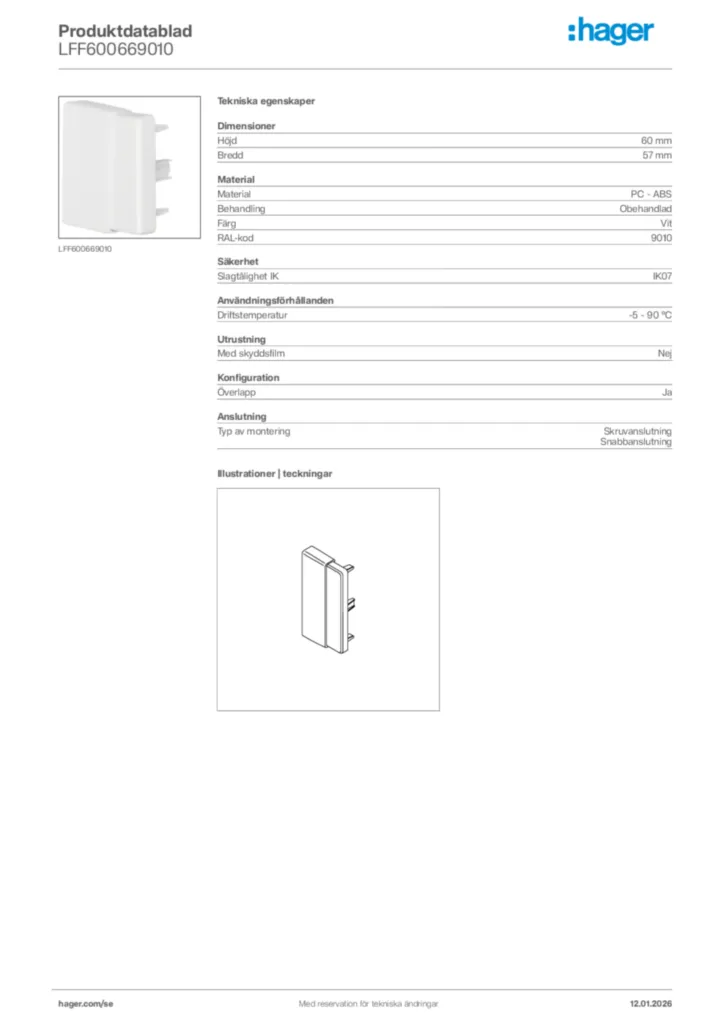 Bild Hager Produktdatablad LFF600669010 | Hager Sverige