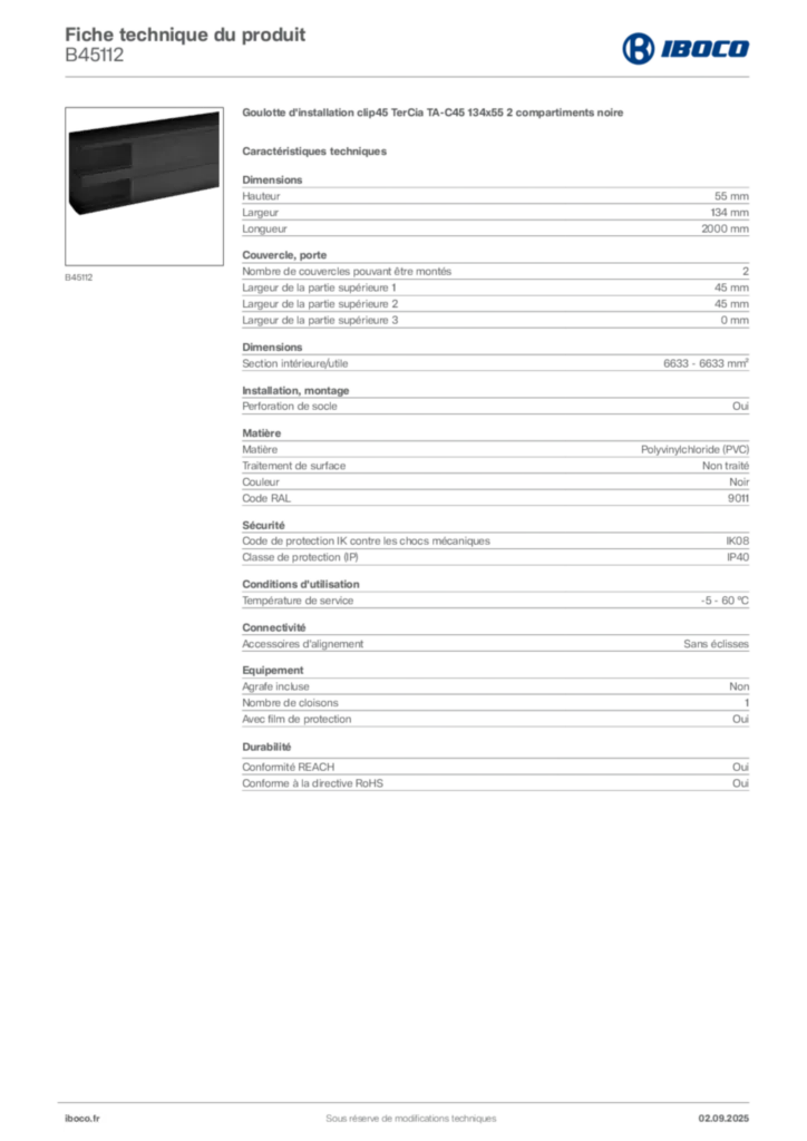 Image Iboco Fiche technique du produit B45112 | Hager France