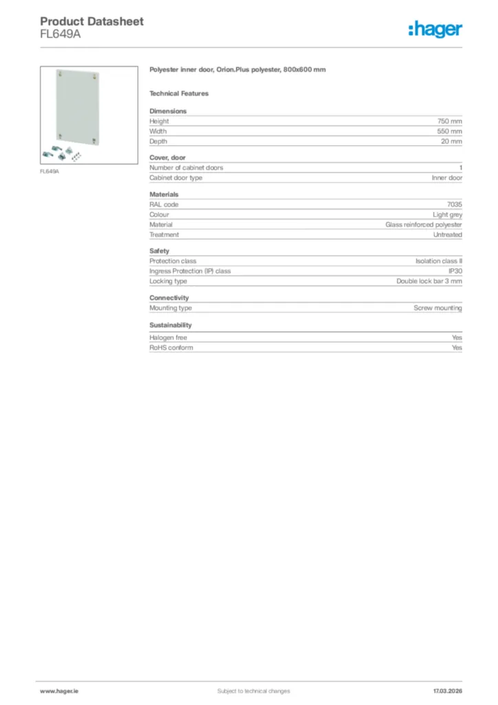 Image Hager Product data sheet FL649A  | Hager