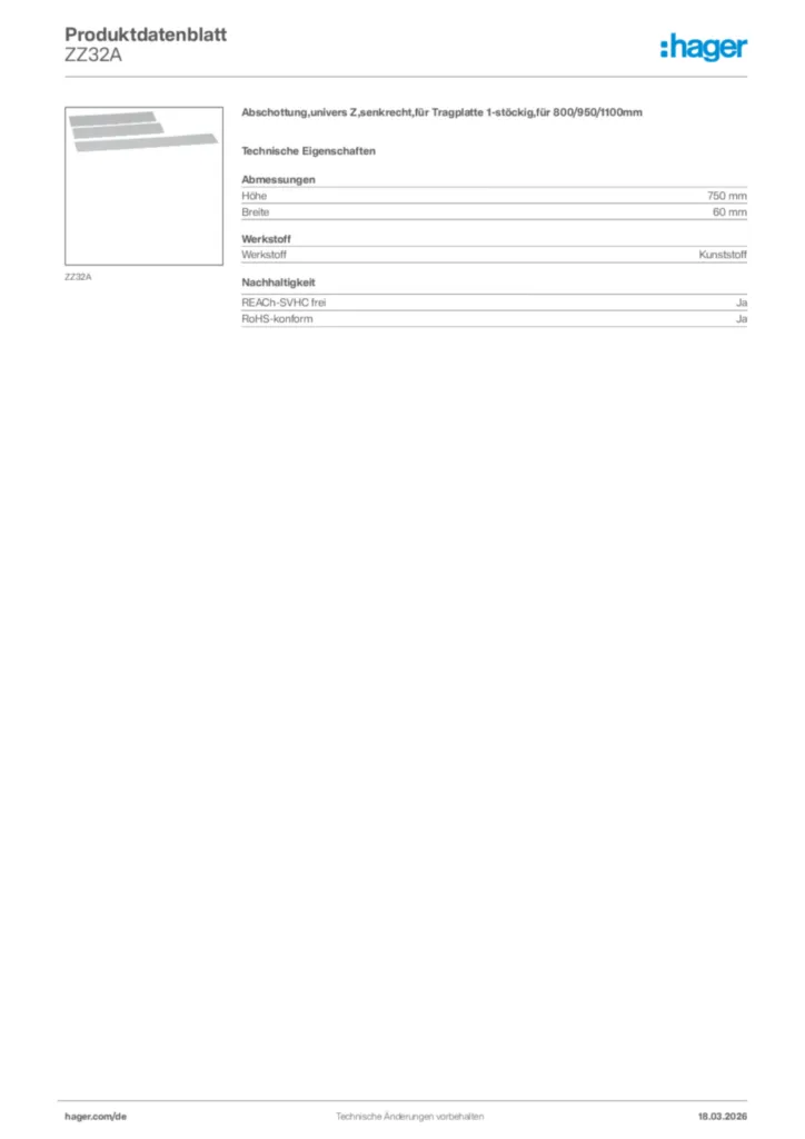 Bild Hager Produktdatenblatt ZZ32A | Hager Deutschland