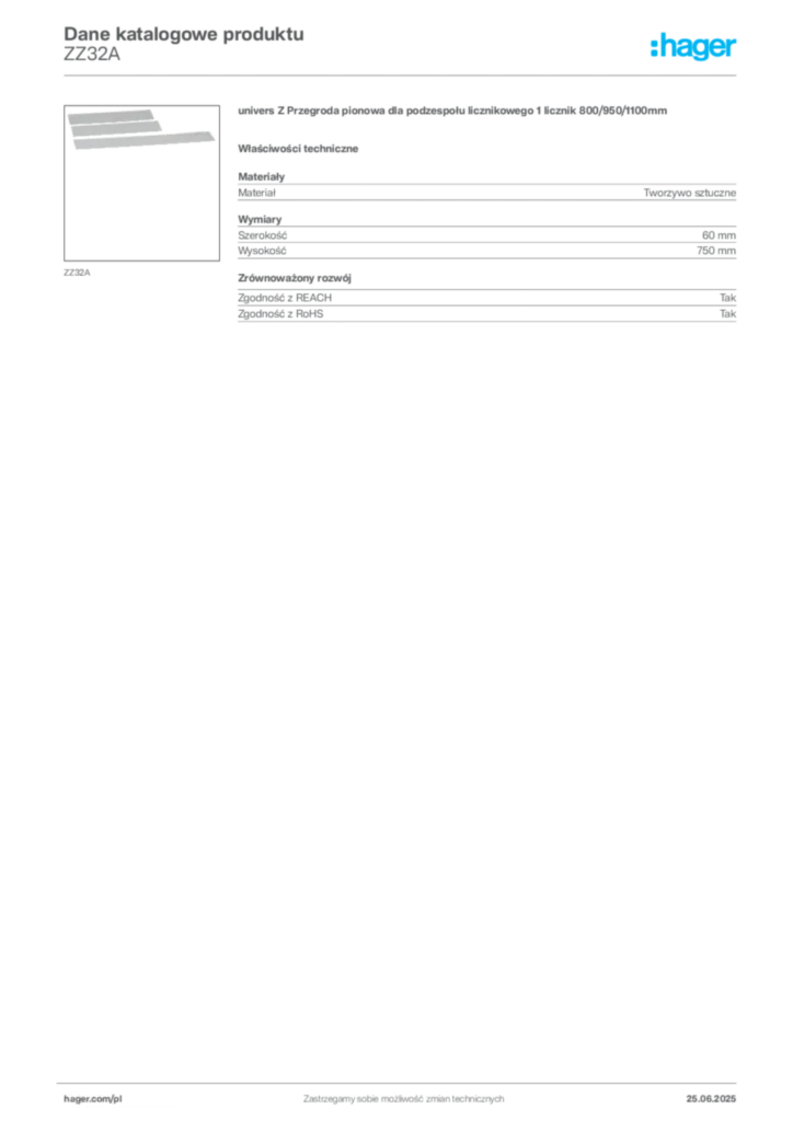 Zdjęcie Hager Dane katalogowe produktu ZZ32A | Hager Polska