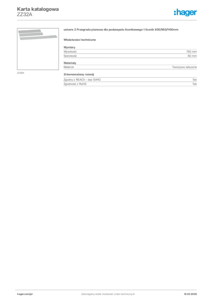 Zdjęcie Hager Karta katalogowa ZZ32A | Hager Polska