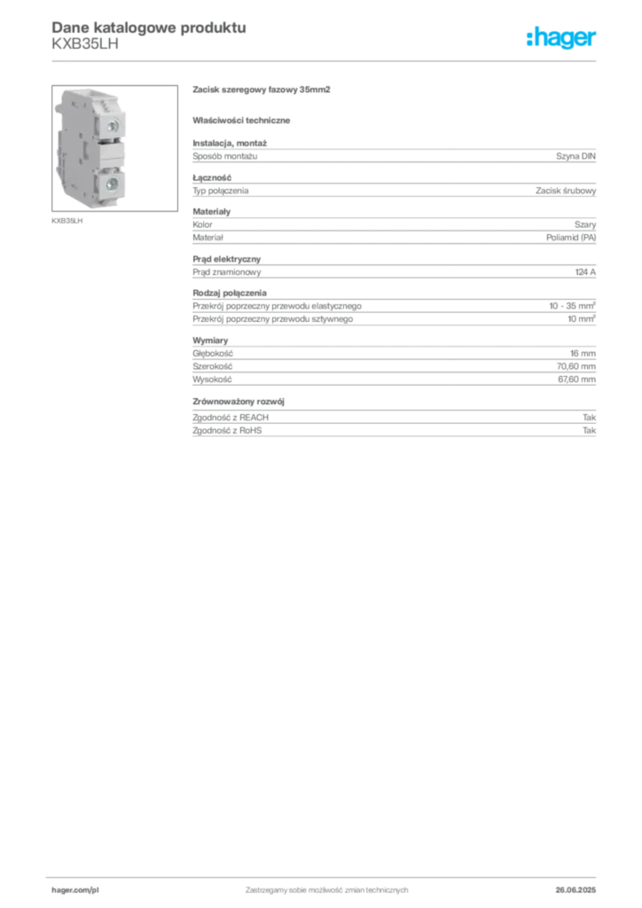 Zdjęcie Hager Dane katalogowe produktu KXB35LH | Hager Polska