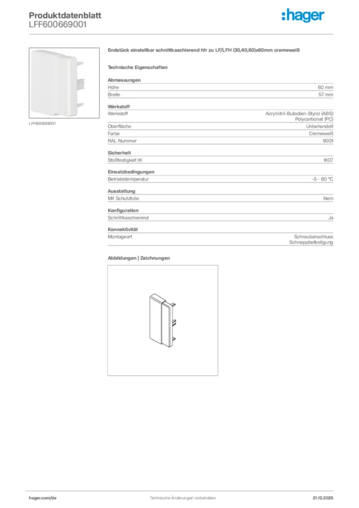 Bild Hager Produktdatenblatt LFF600669001 | Hager Deutschland