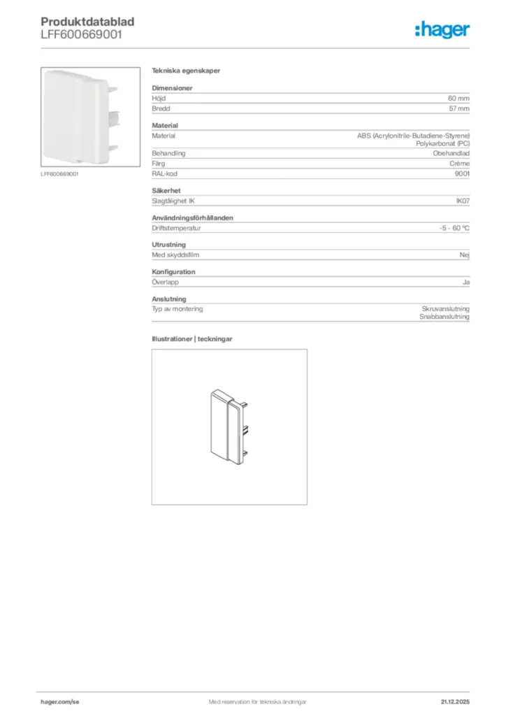 Bild Hager Produktdatablad LFF600669001 | Hager Sverige