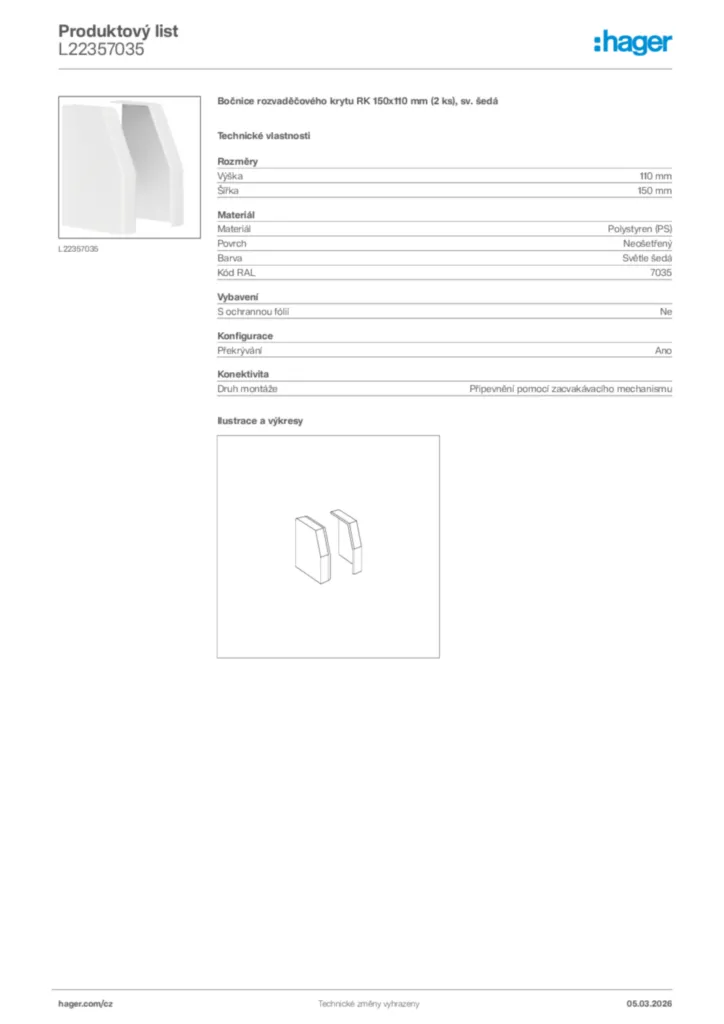 Obrázek Hager Product data sheet L22357035 | Hager