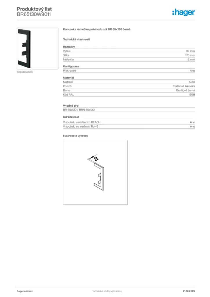 Obrázek Hager Produktový list BR65130W9011 | Hager