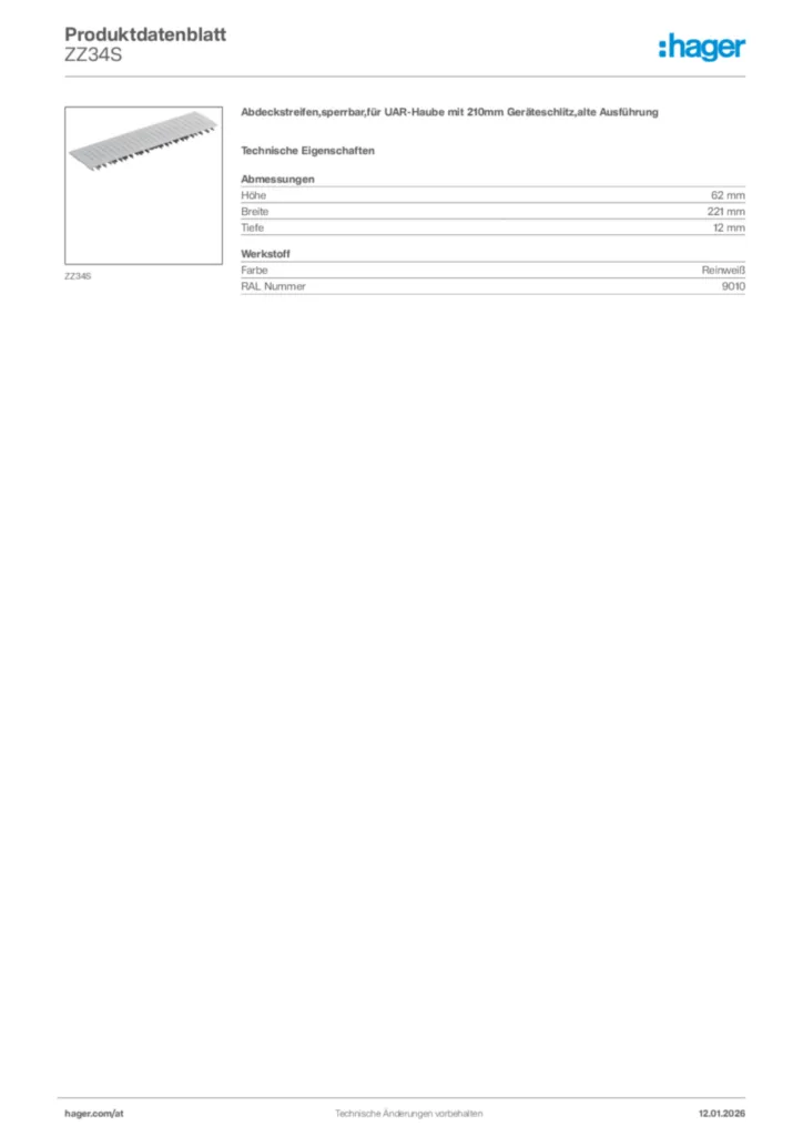 Bild Hager Produktdatenblatt ZZ34S | Hager Deutschland