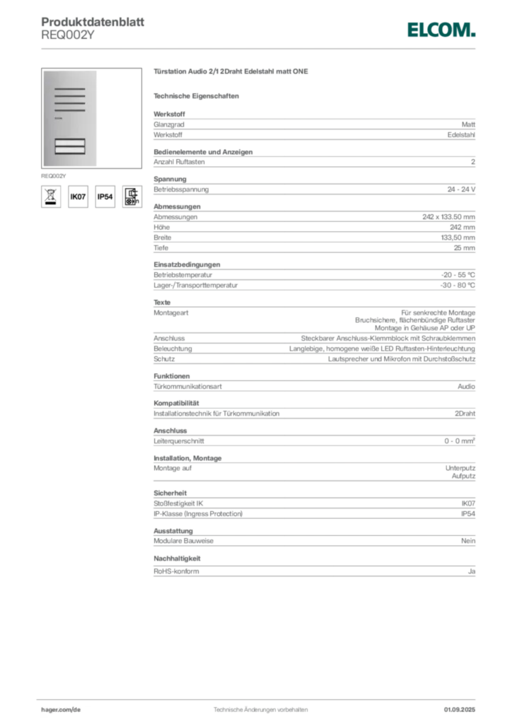 Elcom Produktdatenblatt REQ002Y
